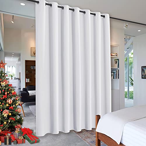 RYB HOME Room Divider for Space, Furniture Protection Blackout Curtain - color: Greyish White, size: 100"W x 84"L (Pack of 1)