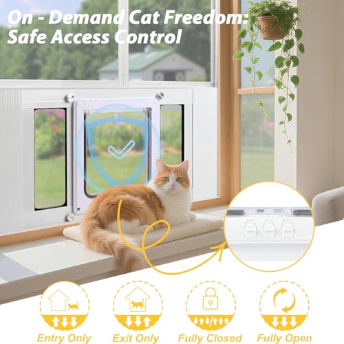 Cat Door for Window, Quick Damage-Free Install, 32"-36" Width Adjustable, All Aluminum Frame, 4-Way Lock, Magnetic Closure Cat Window Door, Extra Window Sealing Strips (L) - size: L: Fits 32"-36" Width