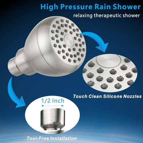 High Pressure Shower Head - Powerful Bathroom Pressure Boosting Showerhead - Perfect Universal Replacement for Rain Shower Heads(Brushed Nickel) - color: Brushed Nickel