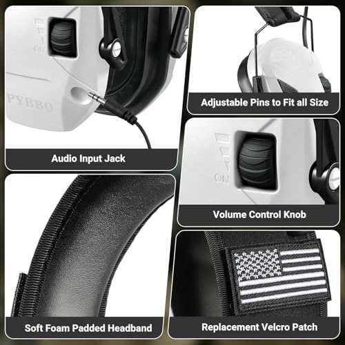 Electronic Shooting Ear Protection w/Gel Pads, 23dB NRR Active Noise Reduction & 3X Amplification Headset for Shooters - color: White