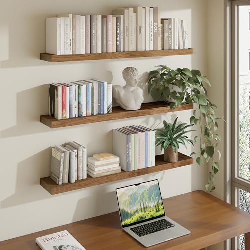 ROGMARS 36 Inches Long Walnut Floating Shelves - color: Walnut, size: 36 Inch set of 3