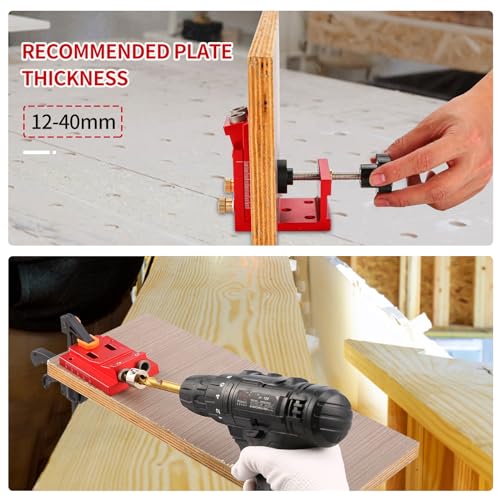 Pocket Hole Jig Kit - Metal Drilling Locator - Woodworking Joint Angle Guide Tool - Pocket Screw Jig System with Depth Setting Collar and 2 Carbon Steel Drill Bit (Pocket Hole Jig Kit)