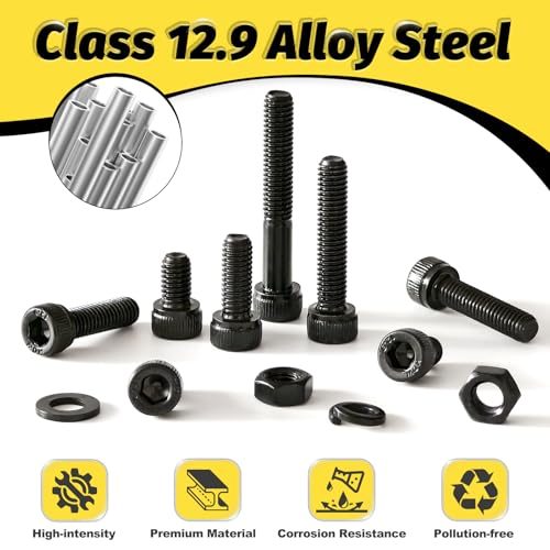 Kadrick M4 Screws Kit 1520PCS, M4x6MM-25MM Bolts with Nuts,Washers & Hex Wrench, Optimized Size Distribution, Class 12.9 Socket Head Cap M4 Screws, Black Zinc Plated, for Mechanical, Repair & DIY - size: M4 1520Pcs