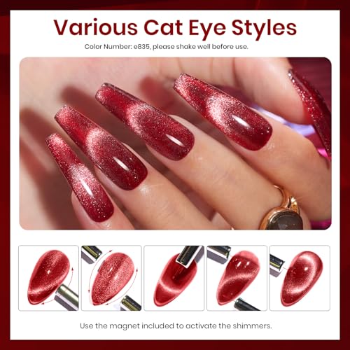 Beetles Red Gel Nail Polish Set, 6 Colors Jelly Gel Polish with Magnet - color: A - Red Jelly | Red Revival