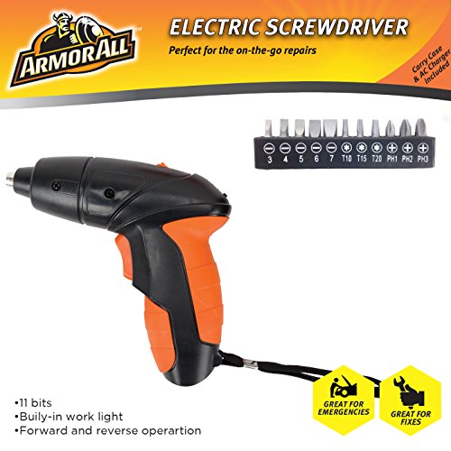 Armor All Electric Screwdriver Cordless Kit, Lithium Power Rechargeable 4.8-Volt, Best, Bits, With Case