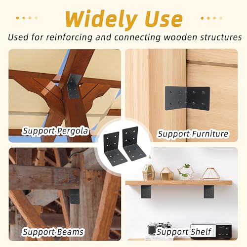 6-Pack 4"x4"x3-1/8 Heavy Duty Steel Corner Bracket, L Right Angle Bracket - size: 4" x 4" x 3-1/8“