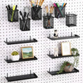 12 Pack Pegboard Organizer Accessories - 6 Pegboard Pencil Cups Holder Peg Board - 6 Shelves Metal Shelf Brackets - Tools Storage Arrange System Kit for Office Garage Room