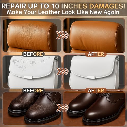 Vigorder Brown Leather Repair Kit for Furniture, Leather Couch Repair Kit for Furniture, Sofa, Jacket, Purse – Super Easy Instructions to Fix Scratches, Tears, Holes, and Peeling - color: Brown