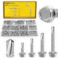 170Pcs #8#10 Self Tapping Screws for Metal, #8x1/2'' 3/4'',#10x1'' 1-1/2'' Hex Washer Head Self Drilling Screws Assortment Kit, 410 Stainless Steel Sheet Metal Screw Silver - size: 170pcs #8#10 Silver