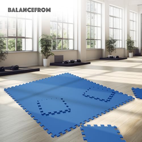BalanceFrom Puzzle Exercise Mat 3/4" Thick, EVA Interlocking Foam Floor - color: Blue, style: 3/4" Thick, 24 Square Feet