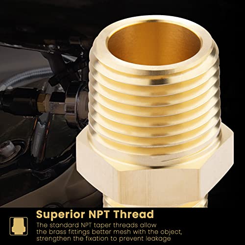 KOOTANS 1/2 NPT x 3/8 NPT Male Solid Brass Hex Nipples,4 PACK - size: 1/2 NPT x 3/8 NPT (O.D x O.D: 3/4'' x 5/8'')
