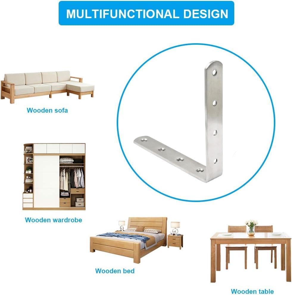 Stainless Steel Corner Bracket - 8 PCS Heavy Duty Right Angle Brackets for Wood Furniture and Metal Joints -6 x6 Inch - with Screw - size: 6 x 6 inch 8 pieces