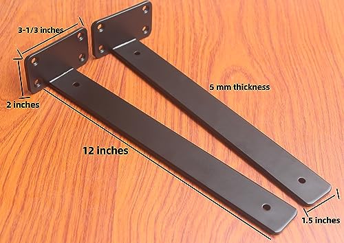 2 Pack - 12 inch Black Hidden L Shelf Bracket (1/5 Inch Thicked) Iron Floating Shelf Brackets Rustic Industrial Metal Brackets for Shelf Support - size: 12 Inch, style: Black 2 Pack