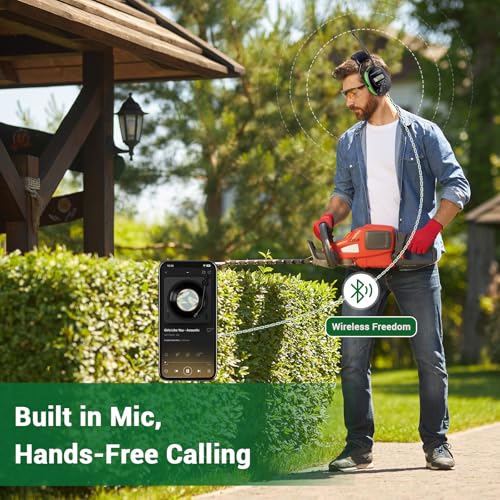 Bluetooth 6.0 AM FM Radio Headphone,Earmuff for Mowing,Construction - color: Green