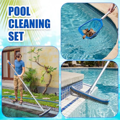 Potchen 3 Pcs Pool Cleaning Kit with Hand Skimmer Net, 17.9" Brush - style: 17.9" Brush