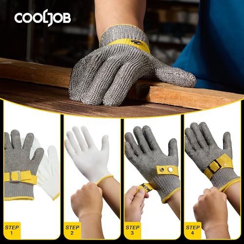 COOLJOB A9 Food Grade Cut Resistant Gloves for Kitchen Chef Butcher, S-XL - size: Medium