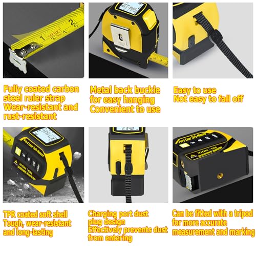 4-in-1 Laser Digital Measuring Tape & 40m/131ft Laser Distance Meter - color: Yellow, size: Laser 131 ft