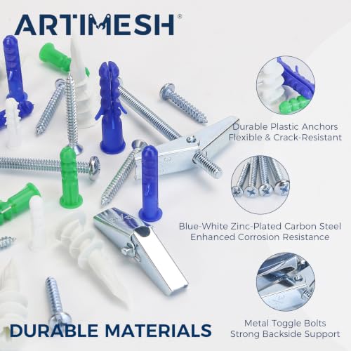 430PCS Wall Anchors Assortment Kit with Drywall Anchors and Screws, Toggle Bolt Anchors, 6 Sizes Picture Frame Hanging Kit