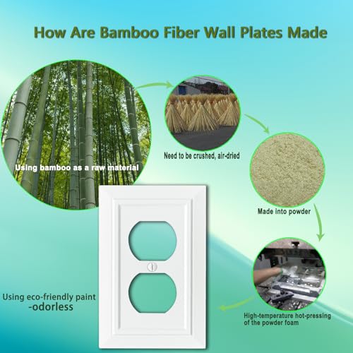 Classic Architecture Wall Plates,Light Switch covers, Electrical Outlet Covers, Duplex receptacle wall plates,Mid Size Bamboo Fiber Material Switch plates Pure White (1 Gang Duplex 4PK)