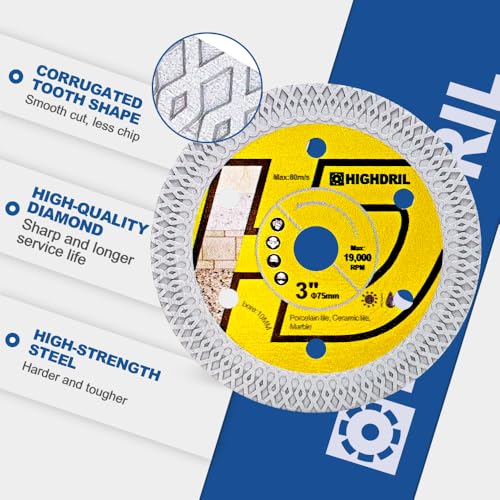HIGHDRIL Diamond Tile Blade 3" 75mm x Arbor 3/8" 10mm - 4pcs X Mesh Angle Grinder Cutting Disc for Cutting Porcelain Tile Ceramic Marble Granite - size: Diamond Tile Blade