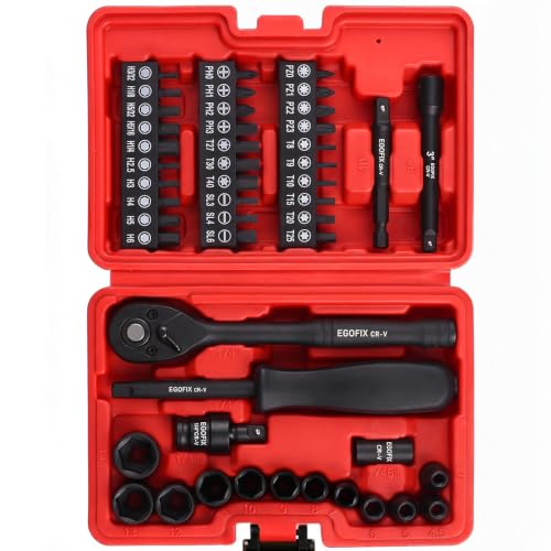 1/4" Mini Socket Ratchet Wrench Set 48PCS, Metric Shallow Socket (4-14mm), with 72 Teeth Ratchet Wrench, Screwdriver Bit Set, 3" Extension Bar and Impact Universal Joint, Storage Box - color: 1/4-48pcs