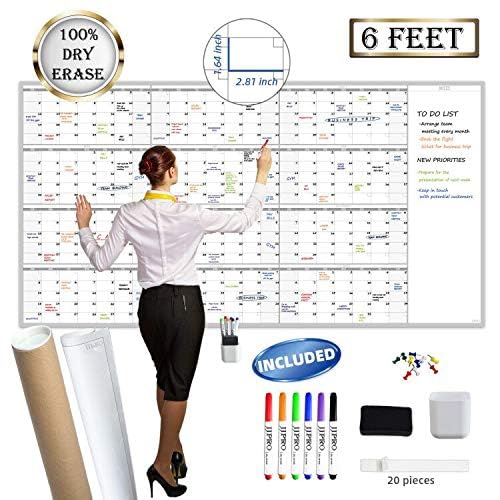 Large Reusable Dry Erase Yearly Wall Calendar - Jumbo Premium Laminated 12 month Task Organizer - 38"x72" Undated Annual Planner for Home, Office, School Projects - size: 72"x38"Yearly