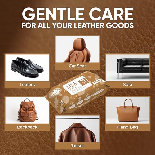 Air Jungles 3in1 Leather Cleaner Wipes 70 Count, Extra Large 8" x 10" Size - size: 70 Count (Pack of 1)