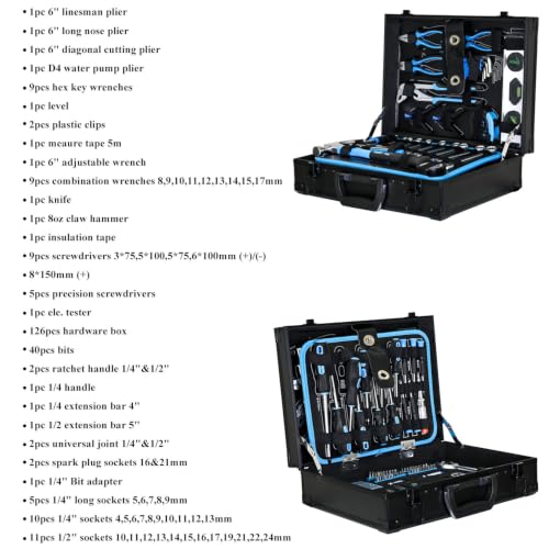 247PCS Tool Set, Home Maintenance Tool Kit with Portable Aluminum Tool Box, Complete General Mechanic Tool Set Hand Tool Set, All Purpose Repair Tool Set for Home Auto Garage DIY - color: 247pcs - Black