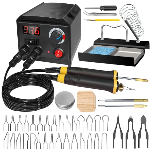 FIRElood Wood Burning Tool, Wood Burner kit Pen 200~750℃, Wood Burning kit with Digital Thermometer Temperature Adjustable Temperature, 2 pyrographic Wood Burning pens, 36 Wood Burning Pen Tips