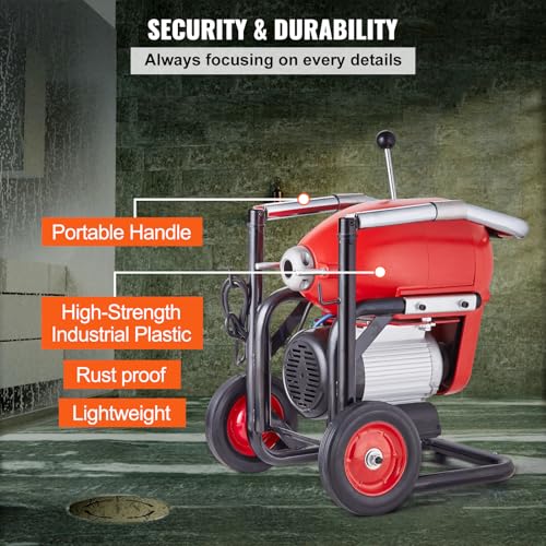 VEVOR Drain Cleaner Machine 120FT x 6/5 Inch, 1100W Electric Sewer Snake Auger Manual Feed - with 6 Cutters and CW/CCW Control for 4" to 8" Pipes - style: 120Ft x 6/5Inch & 6 Cutters