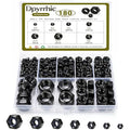 Dpyrrhic 180 Pcs Locknuts Assortment Kit,Black 304 Stainless Steel Lock Nuts Kit Metric Nylon Insert Lock Nuts Set,M3 M4 M5 M6 M8 M10 M12 Size Assortment Kit