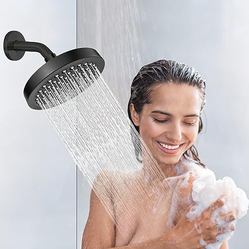 Shower Arm with Flange, 6 Inches Wall Mount Replacement Shower Head Arm For Fixed Shower Head and Handheld Showerhead, Matte Black - color: Matte Black, style: 6 Inch
