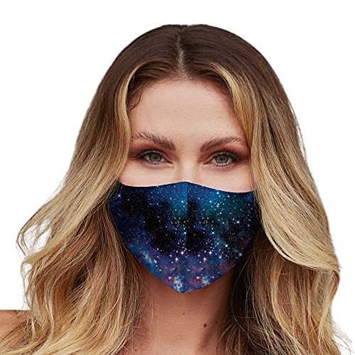 Washable Face Mask with Adjustable Ear Loops & Nose Wire - 3 Layers, Made in USA - color: Galaxy - Black