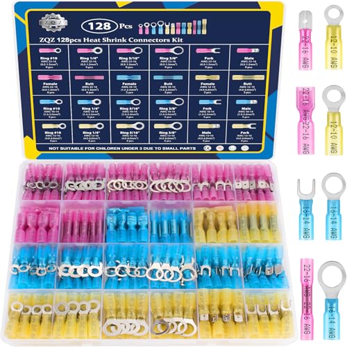 ZQZ 128Pcs Heat Shrink Marine Wire Connectors Assortment Kit, Waterproof - size: Heat Shrink