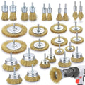 Brass Wire Brush for Drill Rust Removal, Wire Wheel for Drill, Cup Brush and End Brush Set, Wire Brush Drills Attachments, 1/4" Drill Shank, Carbon Steel Bristles (Brass Wire Brush, 28)