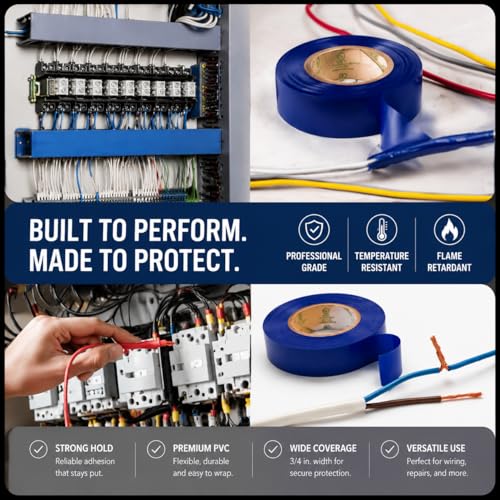 Flame Retardant Blue Electrical Tape; 3/4 Inch * 66 Feet; PVC Electric Tape for Under 600V Electric, Repair, Home Outdoor Indoor Wire Insulation, 5℉ to 221℉ (1, Blue) - color: Blue