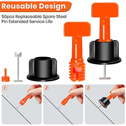 Tile Leveling System Kit,200pcs Reusable Tile Leveler Spacers+1000pcs 1/12" Cross-shaped Tile Spacers+5pcs Wrench+50pcs 1/16" Replaceable Spare Steel T-Pin,Tools for Wall Floor Tile Adjustment(200) - size: 200
