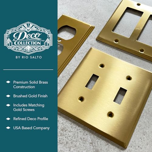 Rio Salto BRASS Deco Collection Midsize Metal Gold Blank Wall Plate Outlet Cover Unused Outlets Wall Switch 1-Gang Covers Child Safe Device Outlet Safety Brushed Brass Modern (1-Gang Blank 1-Pack) - color: Blank Plate 1-Gang (1-Pack)