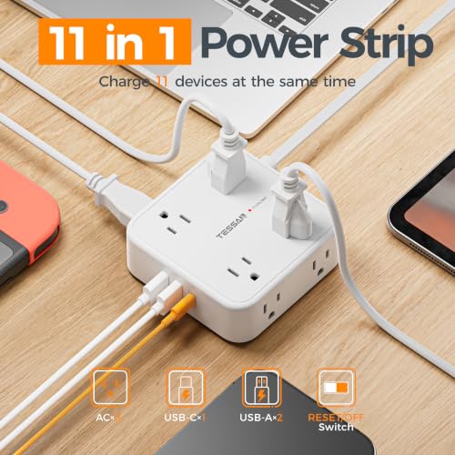 TESSAN Surge Protector Power Strip with 900J Surge Protection, 10 Ft, White - color: White with 1 USB C, size: 10 feet