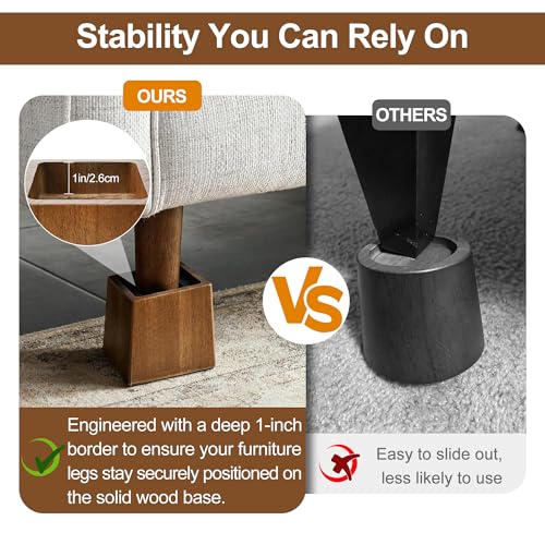 Wooden Bed Risers 4 Inch Heavy Duty, Support 2500 lbs, Retro Brown - color: Retro Brown, size: 4"H(Inner 3"H)