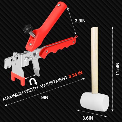 Tile Leveling System 1/8 Inch with Tile Plier and Rubber Hammer - 400Pcs Tile Spacers Leveling Clips and 100Pcs Reusable Wedges Tile Tools for Floor Wall Ceramic Tile Stone Installation - Red