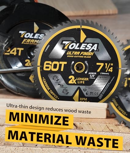 TOLESA 7-1/4 Circular Saw Blades, 60T for Woodworking, 3-Pack - size: 7-1/4'', style: 60T