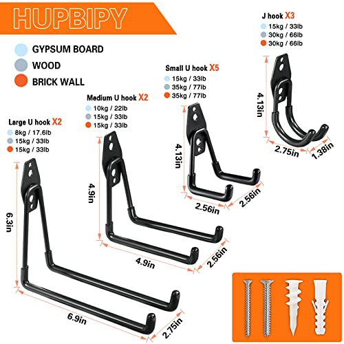 HUPBIPY 12 Pack Garage Hooks Heavy Duty, Wall Mount Ladder Hooks - color: 12 Pack Black