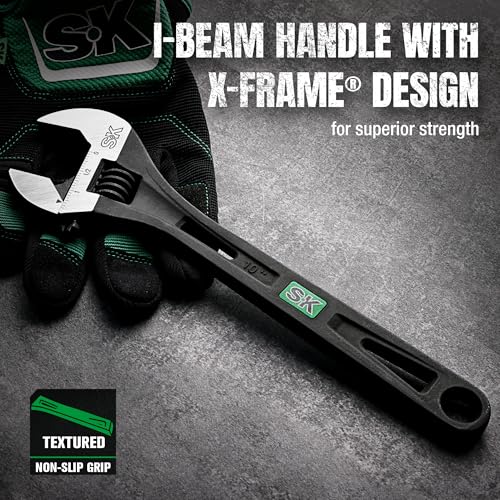 SK 10-Inch Adjustable Wrench, 2.6X ANSI Strength, Black Phosphate Finish