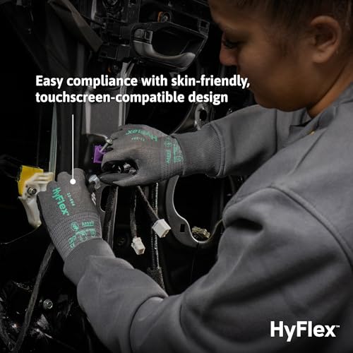 Ansell HyFlex Cut Resistant Touchscreen Work Gloves with Aerofit Precision Comfort Technology - size: Size 9 (L), style: 12 Pairs