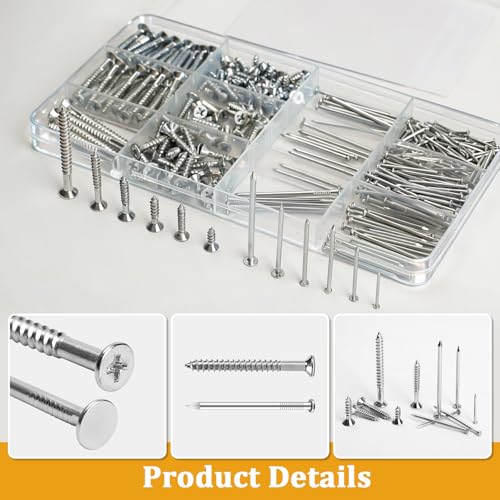 KURUI Picture Hanging Nails & Wood Screws Kit,350Pc 6 Nail & 6 Screw Sizes