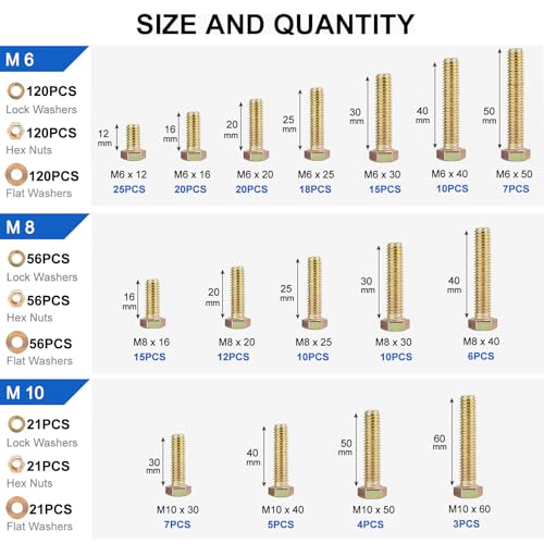 778PCS High-Strength Bolt, Nut and Washer Assortment Kit - size: 778pcs M6 M8 M10