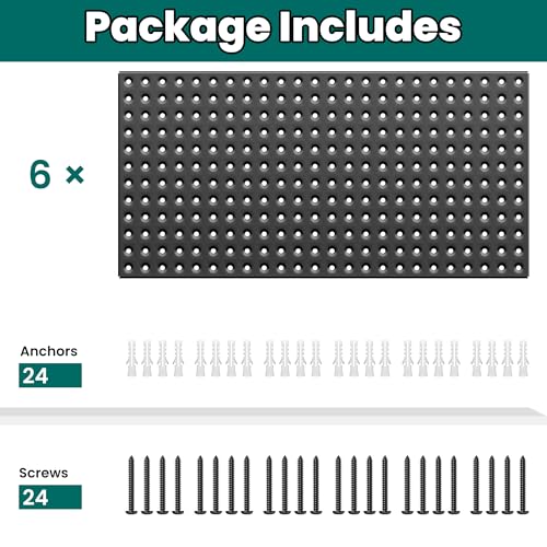 EVERHANGER Metal Pegboard Panels 24" x 12", Heavy Duty Peg Board for Garage - size: 6 Pack 24" x 12"