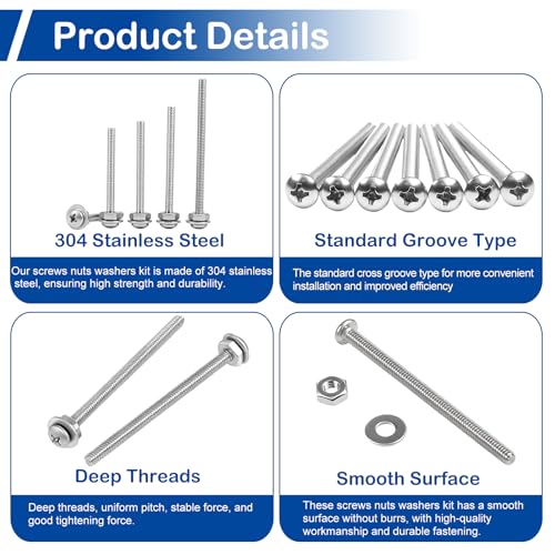 #8-32 x 1-1/2" to 2-1/2" Long Pan Head Machine Screws Kit for Outlet Box - size: #8-32(Long Screws Kit）