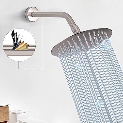 Shower Arm with Flange and Teflon Tape, Wall Mounted Shower Pipe 304 Stainless Steel Extension Arm for Fixed Shower Head & Handheld (10 Inch, Brushed Nickel) - color: Brushed Nickel, style: 10 Inch